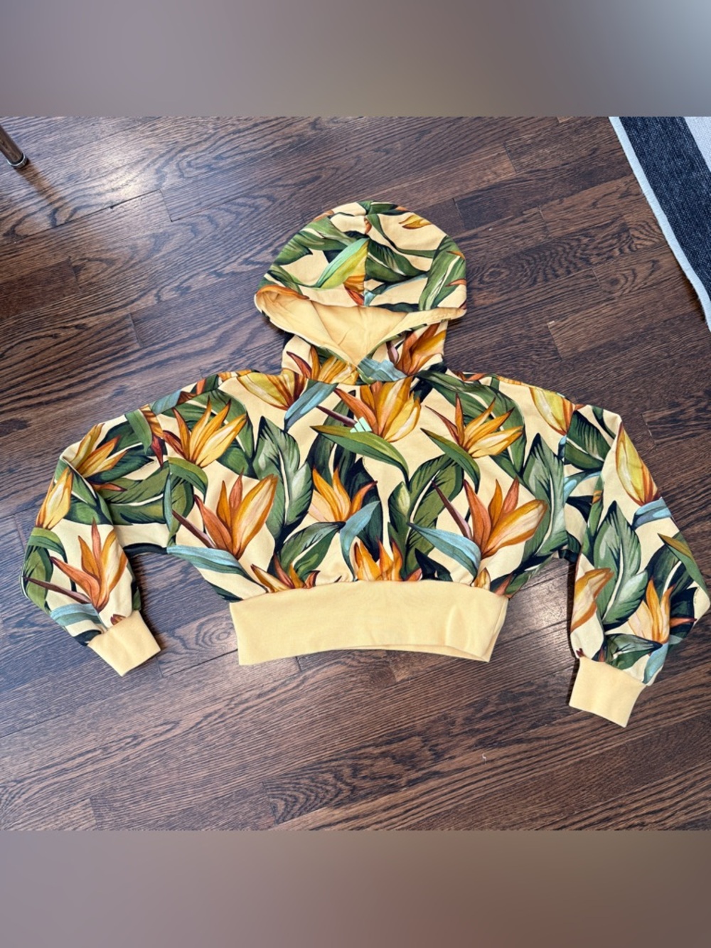 adidas farm rio print cropped hoodie L birds of paradise - Picture 2 of 6